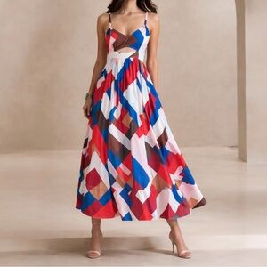 Banana Republic Isa Cotton-Silk   Geometric Maxi Dress Sz 4